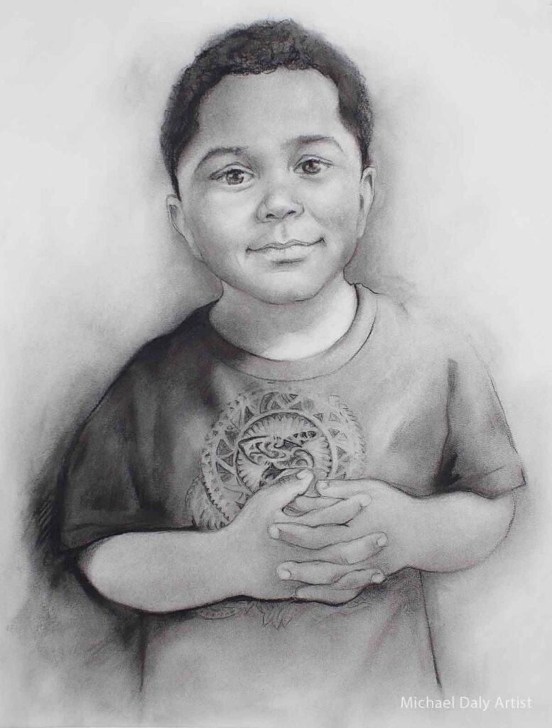 Michael Daly Artist Art Portrait of Cory, boy, Charcoal on paper