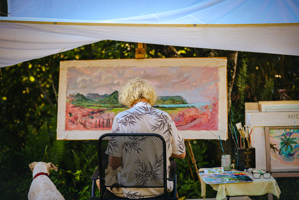 Michael Daly artist at his outdoor mobile art space, la plaine air.